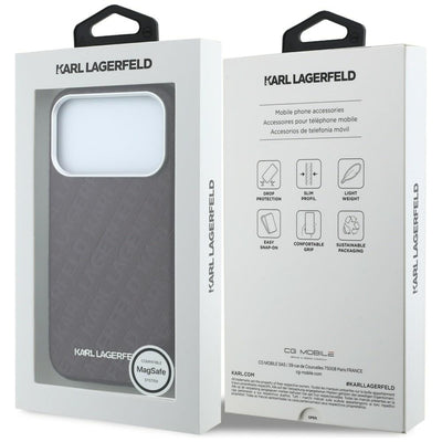 Karl Lagerfeld Grained Allover Logo Metal Elongated MagSafe Case for iPhone 17 Pro / 18 Pro Max - Burgundy
