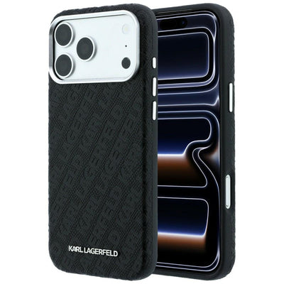 Karl Lagerfeld Grained Allover Logo Metal Elongated MagSafe Case for iPhone 17 Pro / 18 Pro - Black