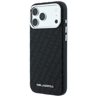 Karl Lagerfeld Grained Allover Logo Metal Elongated MagSafe Case for iPhone 17 Pro / 18 Pro - Black