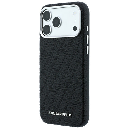 Karl Lagerfeld Grained Allover Logo Metal Elongated MagSafe Case for iPhone 17 Pro / 18 Pro - Black