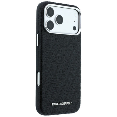 Karl Lagerfeld Grained Allover Logo Metal Elongated MagSafe Case for iPhone 17 Pro / 18 Pro - Black