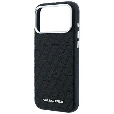Karl Lagerfeld Grained Allover Logo Metal Elongated MagSafe Case for iPhone 17 Pro / 18 Pro - Black