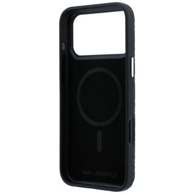 Karl Lagerfeld Grained Allover Logo Metal Elongated MagSafe Case for iPhone 17 Pro / 18 Pro - Black