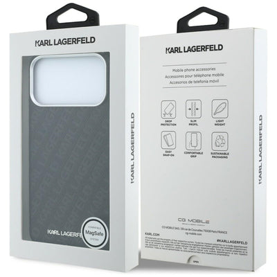 Karl Lagerfeld Grained Allover Logo Metal Elongated MagSafe Case for iPhone 17 Pro / 18 Pro - Black