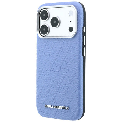 Karl Lagerfeld Grained Allover Logo Metal Elongated MagSafe Case for iPhone 17 Pro / 18 Pro - Blue