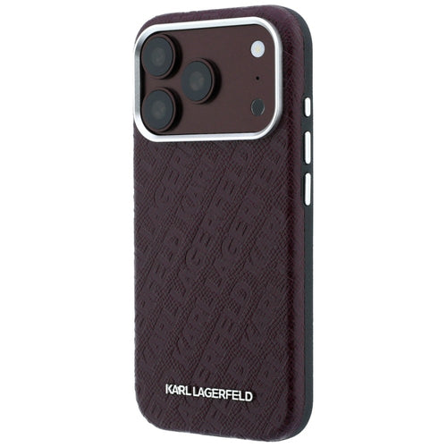 Karl Lagerfeld Grained Allover Logo Metal Elongated MagSafe Case for iPhone 17 Pro Max / 18 Pro Max - Burgundy