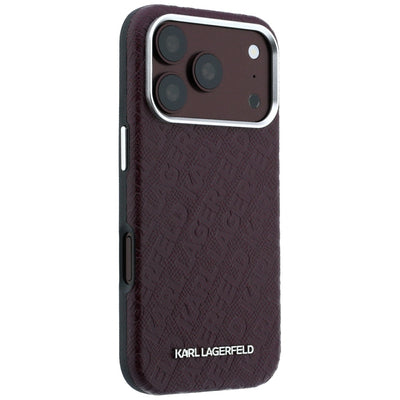 Karl Lagerfeld Grained Allover Logo Metal Elongated MagSafe Case for iPhone 17 Pro Max / 18 Pro Max - Burgundy