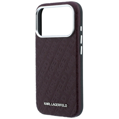 Karl Lagerfeld Grained Allover Logo Metal Elongated MagSafe Case for iPhone 17 Pro Max / 18 Pro Max - Burgundy