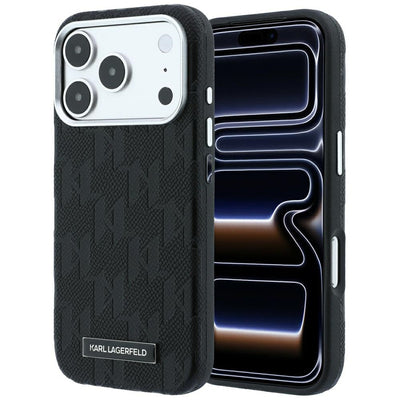 Karl Lagerfeld Grained Mono Resin Logo MagSafe Case for iPhone 17 Pro / 18 Pro - Black