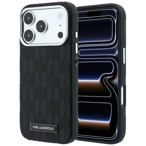 Karl Lagerfeld Grained Mono Resin Logo MagSafe Case for iPhone 17 Pro / 18 Pro - Black