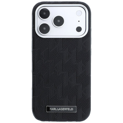 Karl Lagerfeld Grained Mono Resin Logo MagSafe Case for iPhone 17 Pro / 18 Pro - Black