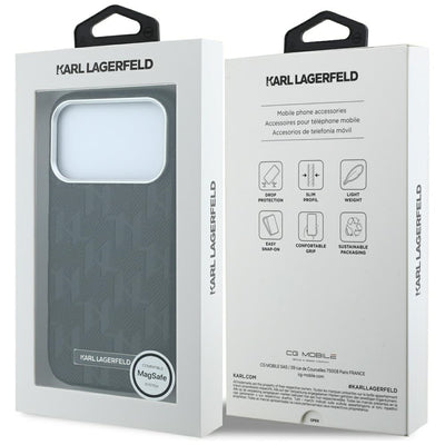 Karl Lagerfeld Grained Mono Resin Logo MagSafe Case for iPhone 17 Pro / 18 Pro - Black