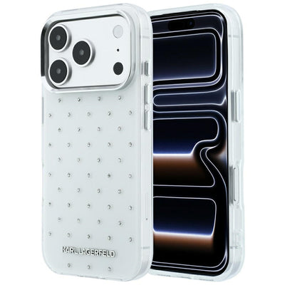 Karl Lagerfeld IML Rhinestones Allover and Electroplated Logo Case for iPhone 17 Pro / 18 Pro - White