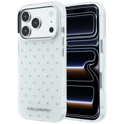 Karl Lagerfeld IML Rhinestones Allover and Electroplated Logo Case for iPhone 17 Pro / 18 Pro - White