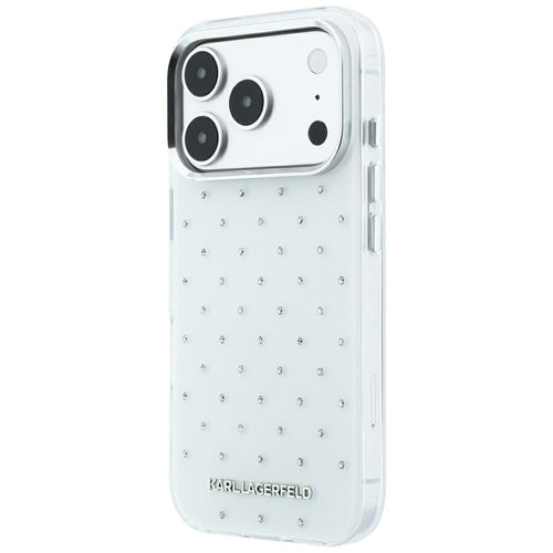 Karl Lagerfeld IML Rhinestones Allover and Electroplated Logo Case for iPhone 17 Pro / 18 Pro - White