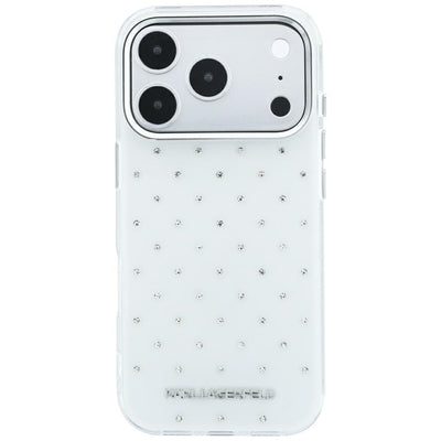 Karl Lagerfeld IML Rhinestones Allover and Electroplated Logo Case for iPhone 17 Pro / 18 Pro - White