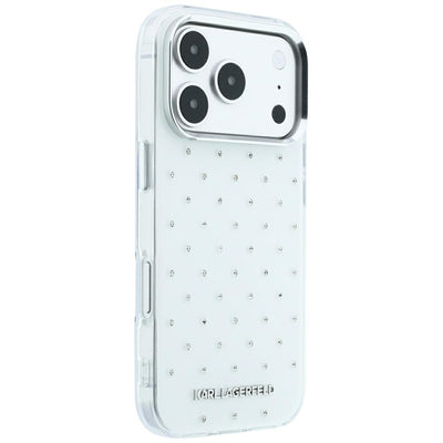 Karl Lagerfeld IML Rhinestones Allover and Electroplated Logo Case for iPhone 17 Pro / 18 Pro - White