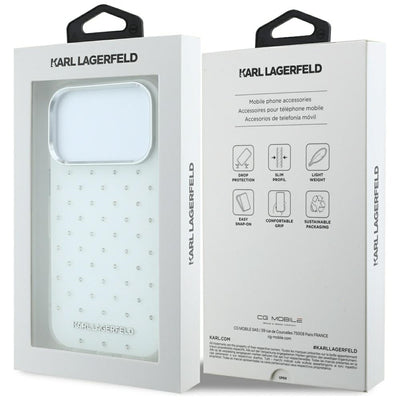 Karl Lagerfeld IML Rhinestones Allover and Electroplated Logo Case for iPhone 17 Pro / 18 Pro - White