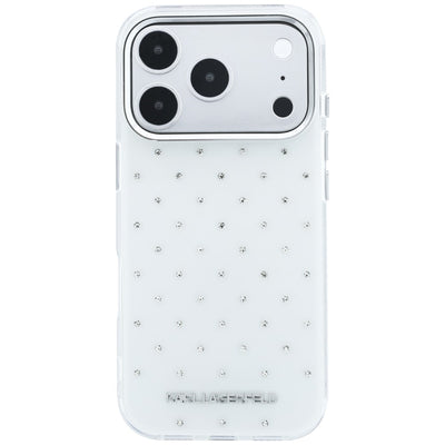 Karl Lagerfeld IML Rhinestones Allover and Electroplated Logo Case for iPhone 17 Pro Max / 18 Pro Max - White