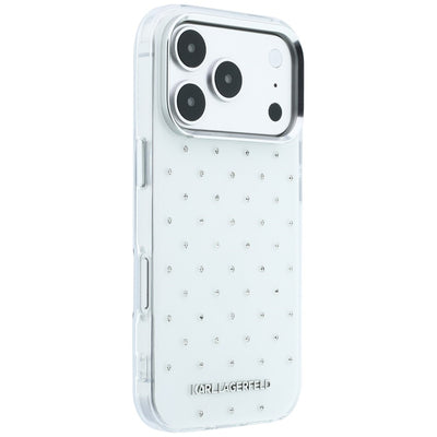 Karl Lagerfeld IML Rhinestones Allover and Electroplated Logo Case for iPhone 17 Pro Max / 18 Pro Max - White
