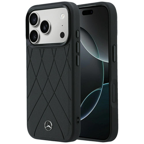Mercedes Leather Crossed Lines MagSafe Case for iPhone 17 Pro / 18 Pro - Black