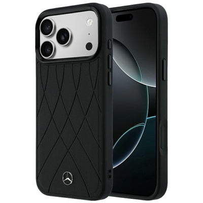 Mercedes Leather Crossed Lines MagSafe Case for iPhone 17 Pro Max / 18 Pro Max - Black