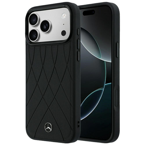 Mercedes Leather Crossed Lines MagSafe Case for iPhone 17 Pro Max / 18 Pro Max - Black