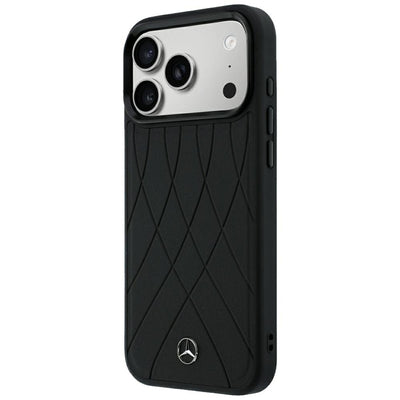 Mercedes Leather Crossed Lines MagSafe Case for iPhone 17 Pro Max / 18 Pro Max - Black