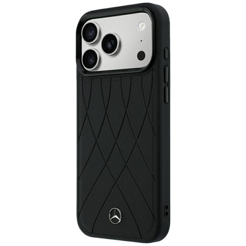 Mercedes Leather Crossed Lines MagSafe Case for iPhone 17 Pro Max / 18 Pro Max - Black