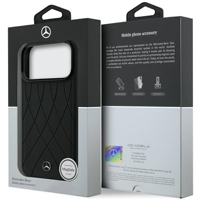 Mercedes Leather Crossed Lines MagSafe Case for iPhone 17 Pro Max / 18 Pro Max - Black