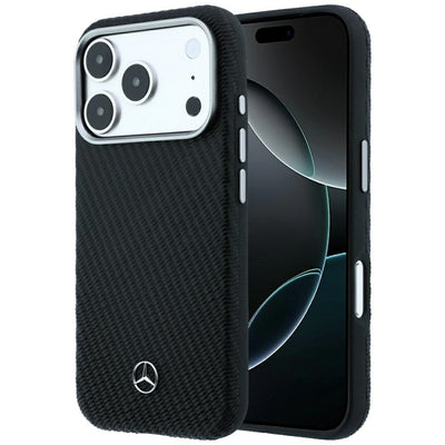 Mercedes Leather Semi Wrap Wood Effect MagSafe Case for iPhone 17 Pro / 18 Pro - Black