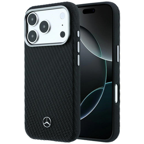 Mercedes Leather Semi Wrap Wood Effect MagSafe Case for iPhone 17 Pro / 18 Pro - Black