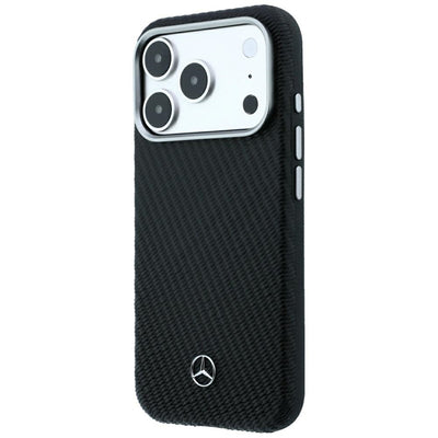Mercedes Leather Semi Wrap Wood Effect MagSafe Case for iPhone 17 Pro / 18 Pro - Black