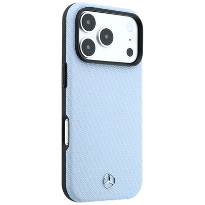 Mercedes Leather Semi Wrap Wood Effect MagSafe Case for iPhone 17 Pro / 18 Pro - Blue