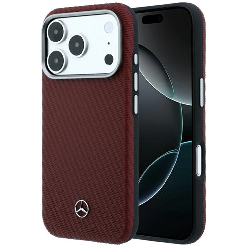 Mercedes Leather Semi Wrap Wood Effect MagSafe case for iPhone 17 Pro Max / 18 Pro Max - burgundy