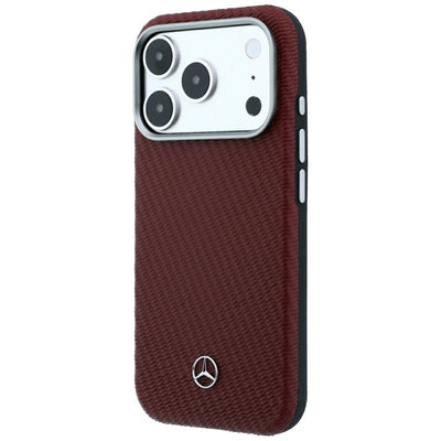 Mercedes Leather Semi Wrap Wood Effect MagSafe case for iPhone 17 Pro Max / 18 Pro Max - burgundy