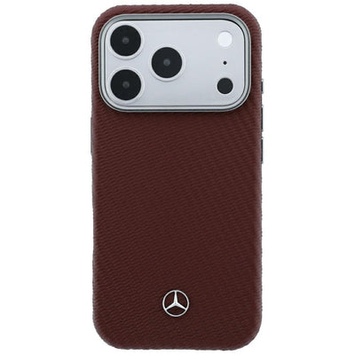 Mercedes Leather Semi Wrap Wood Effect MagSafe case for iPhone 17 Pro Max / 18 Pro Max - burgundy