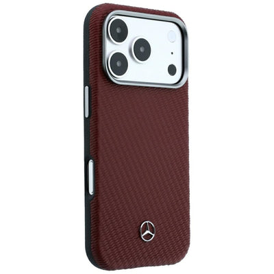 Mercedes Leather Semi Wrap Wood Effect MagSafe case for iPhone 17 Pro Max / 18 Pro Max - burgundy