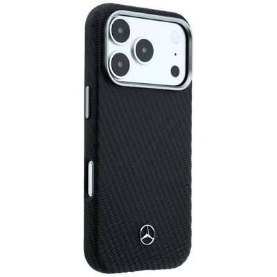 Mercedes Leather Semi Wrap Wood Effect MagSafe Case for iPhone 17 Pro Max / 18 Pro Max - Black