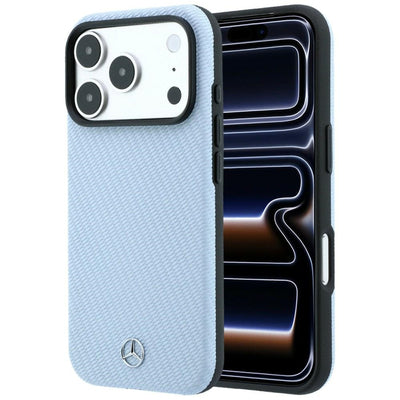 Mercedes Leather Semi Wrap Wood Effect MagSafe Case for iPhone 17 Pro Max / 18 Pro Max - Blue