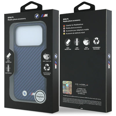 BMW M Carbon Metal Logo MagSafe Case for iPhone 17 Pro Max / 18 Pro Max - Navy Blue
