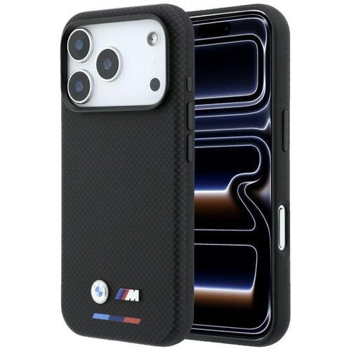 BMW M Quadrille Kevlar Tricolor &amp; Metal Logo MagSafe Case for iPhone 17 Pro / 18 Pro - Black
