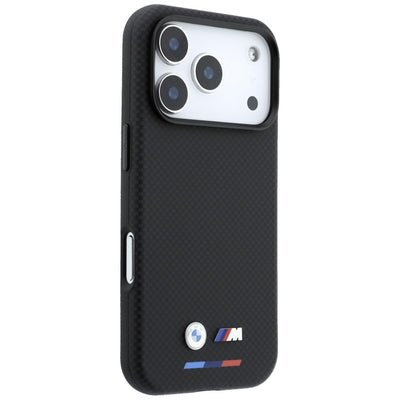 BMW M Quadrille Kevlar Tricolor &amp; Metal Logo MagSafe Case for iPhone 17 Pro / 18 Pro - Black