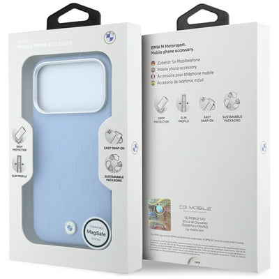BMW Sign Deboss Quilted Metal Logo MagSafe Case for iPhone 17 Pro / 18 Pro - Blue