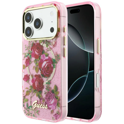 Guess IML Glitter Blossom Roses Case for iPhone 17 Pro / 18 Pro - Pink