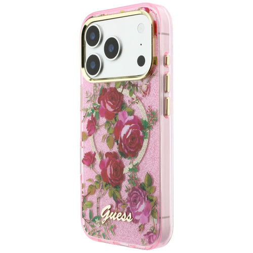 Guess IML Glitter Blossom Roses Case for iPhone 17 Pro / 18 Pro - Pink