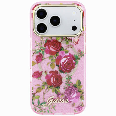 Guess IML Glitter Blossom Roses Case for iPhone 17 Pro / 18 Pro - Pink
