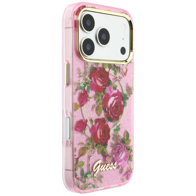 Guess IML Glitter Blossom Roses Case for iPhone 17 Pro / 18 Pro - Pink