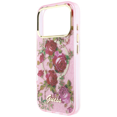 Guess IML Glitter Blossom Roses Case for iPhone 17 Pro / 18 Pro - Pink