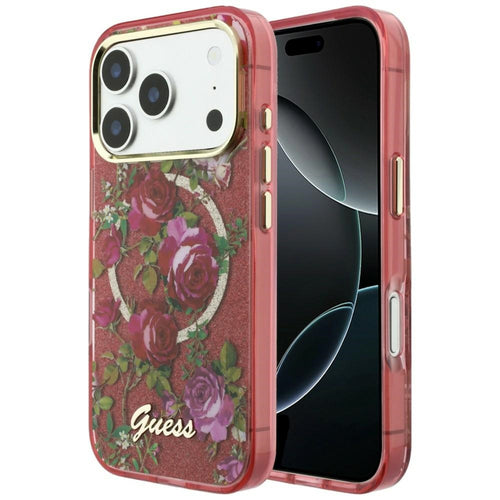 Guess IML Glitter Blossom Roses case for iPhone 17 Pro Max / 18 Pro Max - burgundy